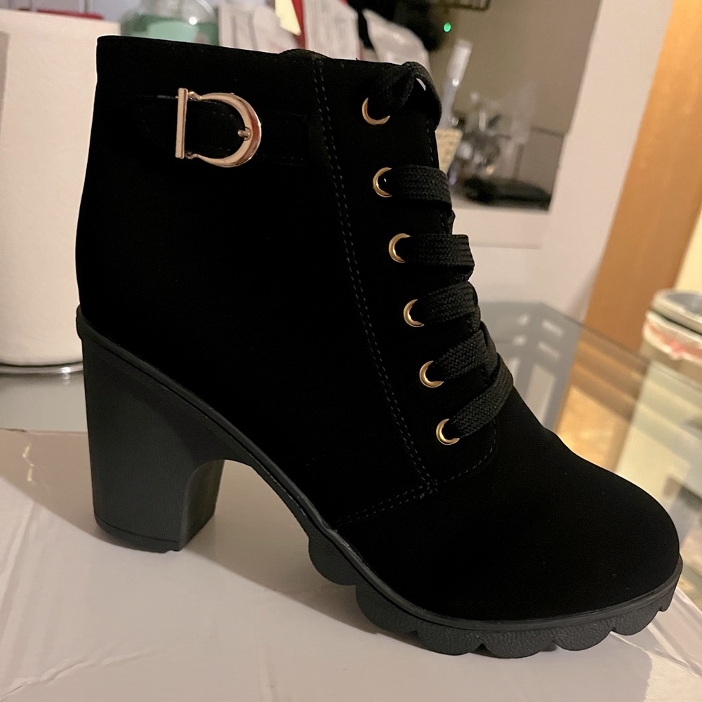 Black short heel booties